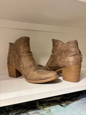 Classic Tan Suede Ankle Booties with Stacked Heel